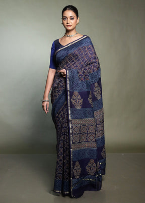 Blue Chanderi Cotton Saree With Blouse Piece