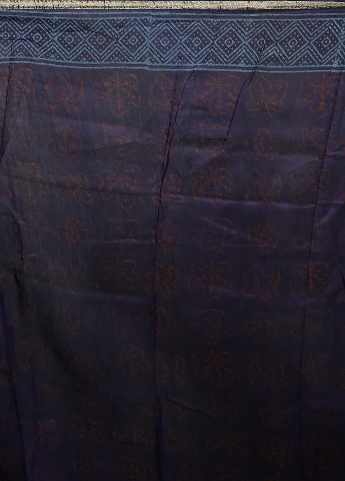 Blue Chanderi Cotton Saree With Blouse Piece