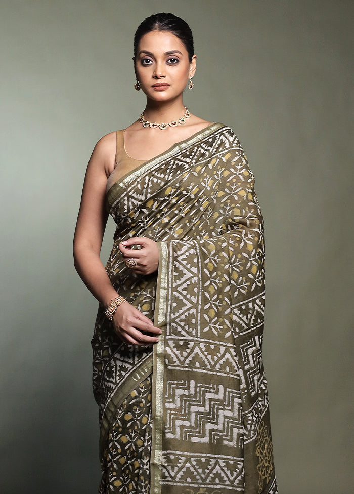 Cream Chanderi Cotton Saree With Blouse Piece