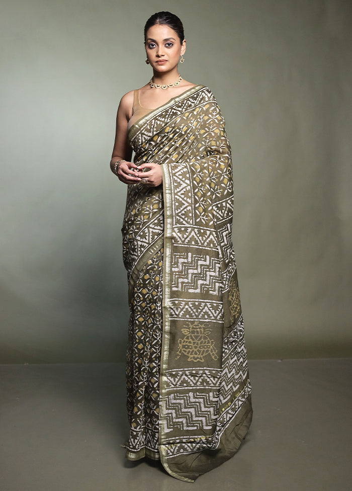 Cream Chanderi Cotton Saree With Blouse Piece