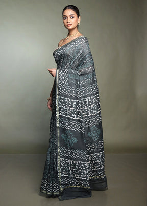 Green Chanderi Cotton Saree With Blouse Piece