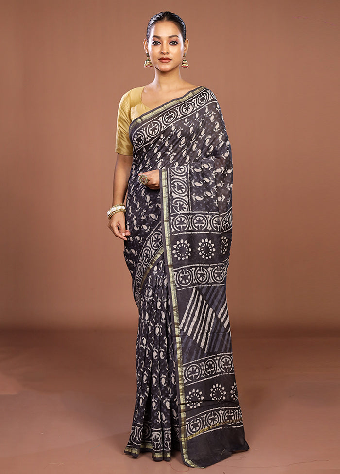 Grey Chanderi Silk Saree With Blouse Piece