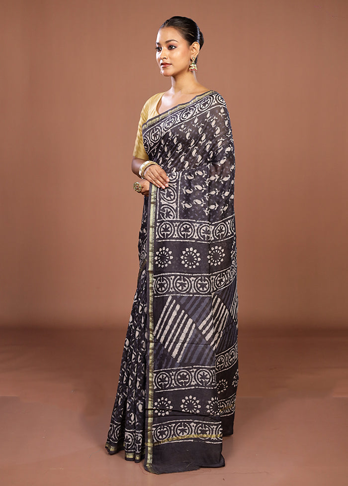 Grey Chanderi Silk Saree With Blouse Piece