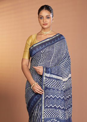 Blue Chanderi Silk Saree With Blouse Piece