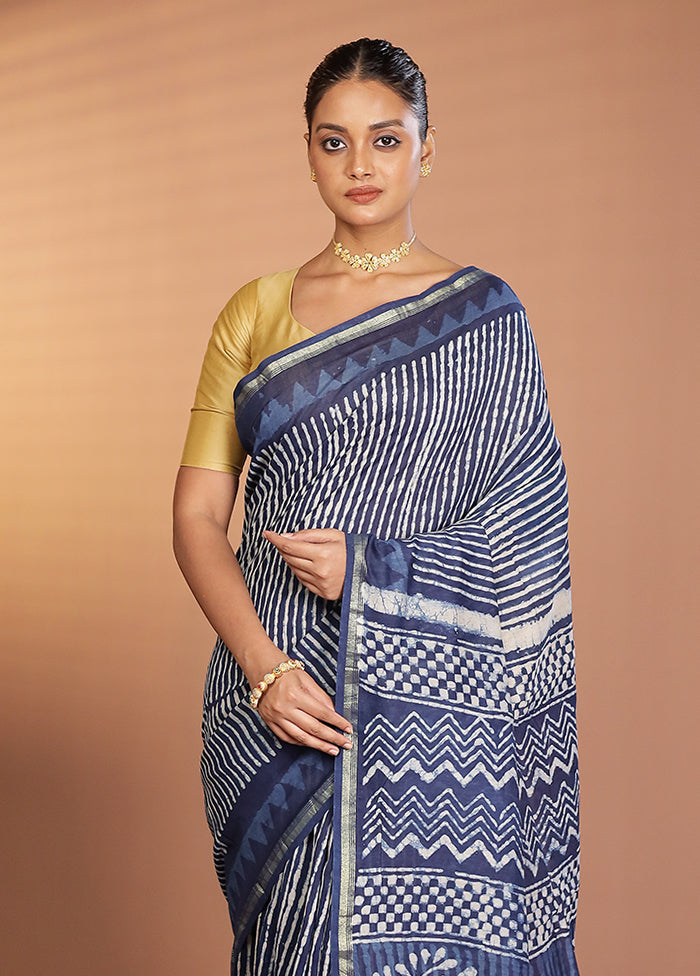 Blue Chanderi Silk Saree With Blouse Piece