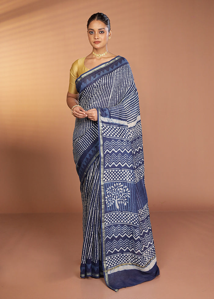 Blue Chanderi Silk Saree With Blouse Piece