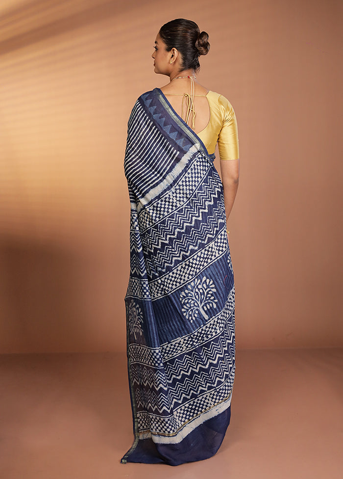 Blue Chanderi Silk Saree With Blouse Piece