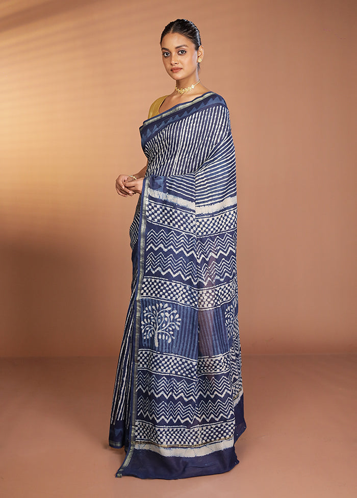 Blue Chanderi Silk Saree With Blouse Piece