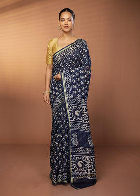 Blue Chanderi Silk Saree With Blouse Piece