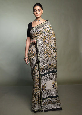 Cream Chanderi Cotton Saree With Blouse Piece