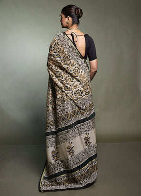 Cream Chanderi Cotton Saree With Blouse Piece
