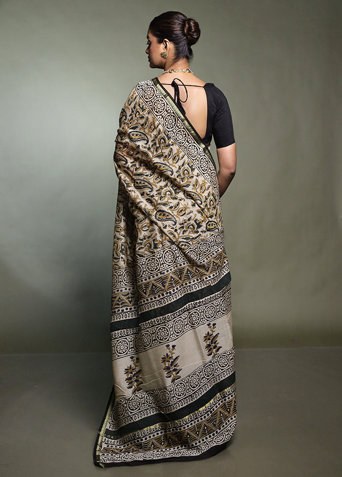 Cream Chanderi Cotton Saree With Blouse Piece