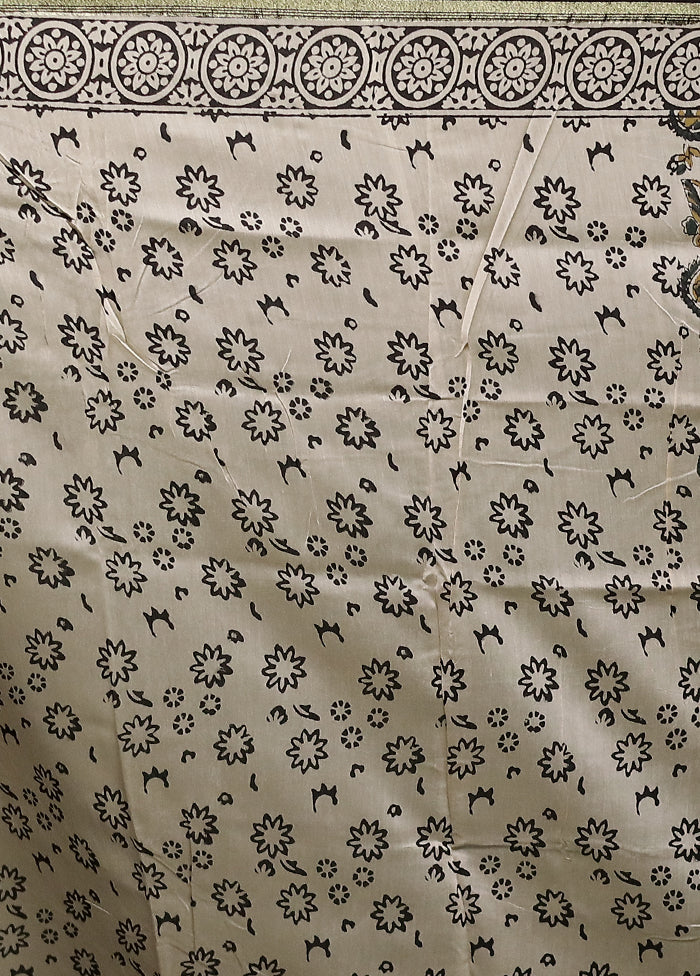 Cream Chanderi Cotton Saree With Blouse Piece