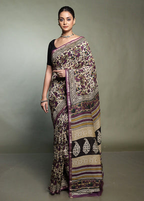 Cream Chanderi Cotton Saree With Blouse Piece