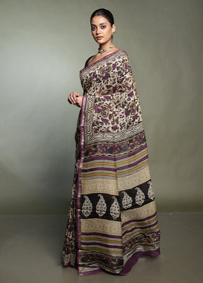 Cream Chanderi Cotton Saree With Blouse Piece