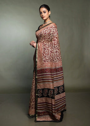 Brown Chanderi Cotton Saree With Blouse Piece