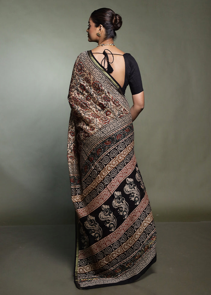 Cream Chanderi Cotton Saree With Blouse Piece