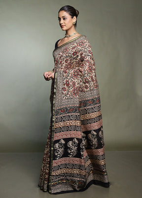 Cream Chanderi Cotton Saree With Blouse Piece