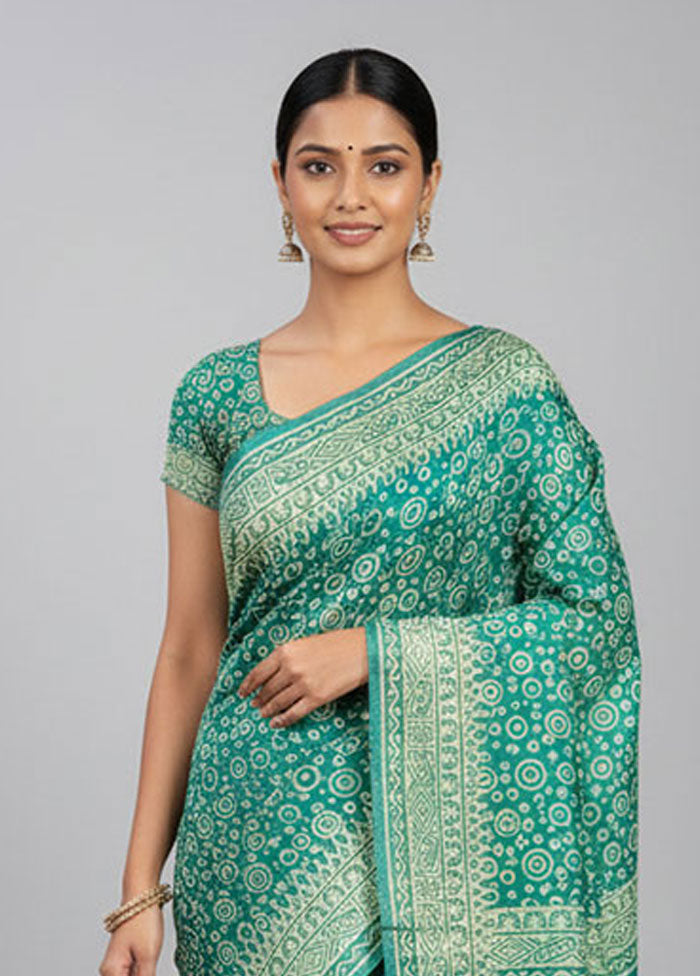 Green Katan Silk Saree With Blouse Piece