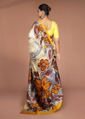Multicolor Printed Pure Silk Saree Without Blouse Piece