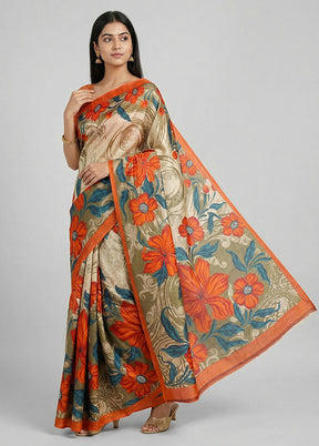 Multicolor Printed Silk Saree Without Blouse Piece