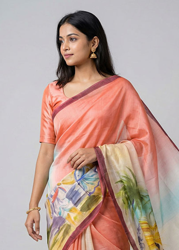 Multicolor Printed Pure Silk Saree Without Blouse Piece