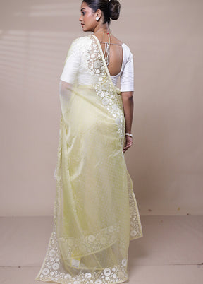 Yellow Organza Saree With Blouse Piece