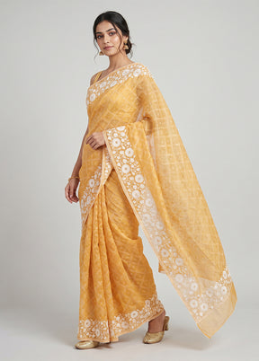 Orange Organza Saree With Blouse Piece