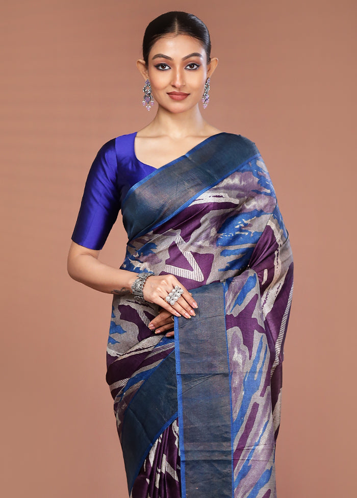 Purple Tussar Silk Saree With Blouse Piece