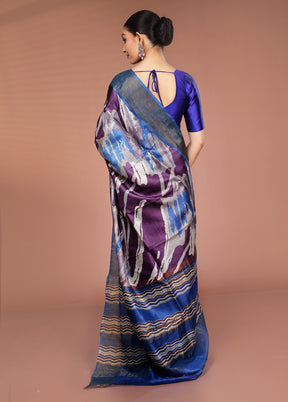 Purple Tussar Silk Saree With Blouse Piece