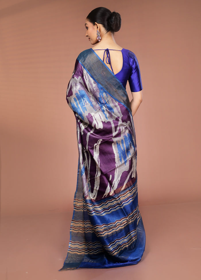 Purple Tussar Silk Saree With Blouse Piece
