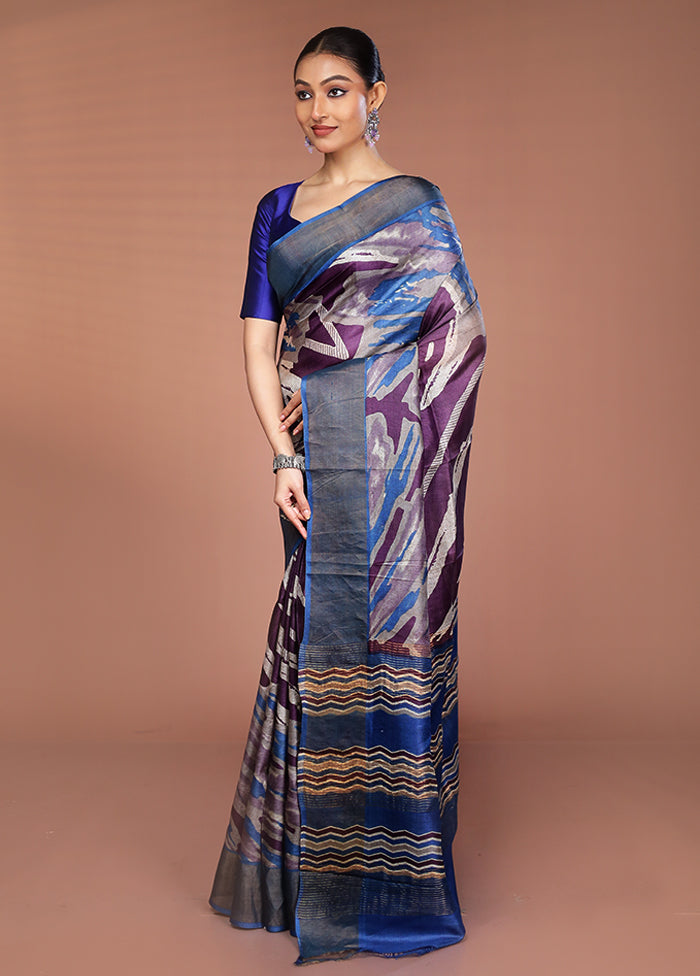 Purple Tussar Silk Saree With Blouse Piece