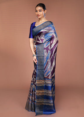 Purple Tussar Silk Saree With Blouse Piece