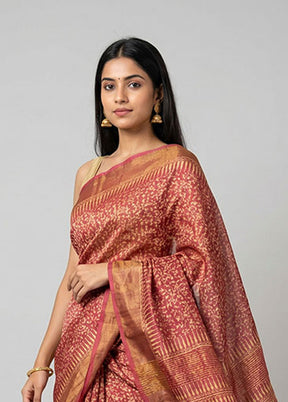 Pink Handloom Tussar Silk Saree With Blouse Piece