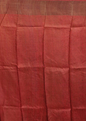 Cream Handloom Tussar Pure Silk Saree With Blouse Piece