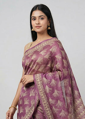 Purple Handloom Tussar Pure Silk Saree With Blouse Piece