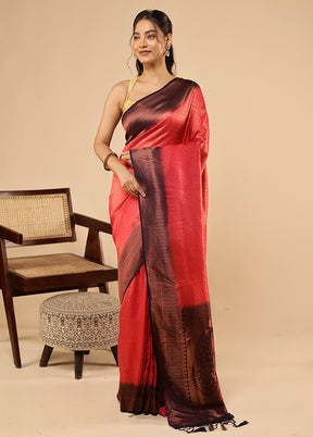 Pink Dupion Silk Saree With Blouse Piece