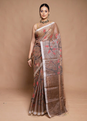 Brown Handloom Matka Pure Silk Saree With Blouse Piece