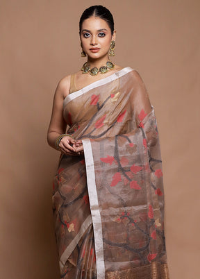 Brown Handloom Matka Pure Silk Saree With Blouse Piece