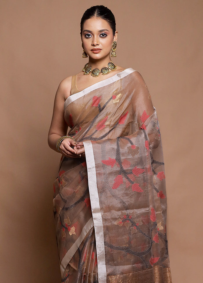 Brown Handloom Matka Pure Silk Saree With Blouse Piece