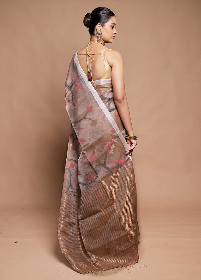 Brown Handloom Matka Pure Silk Saree With Blouse Piece