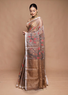 Brown Handloom Matka Pure Silk Saree With Blouse Piece