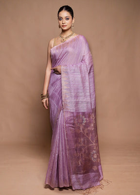 Purple Handloom Matka Pure Silk Saree With Blouse Piece