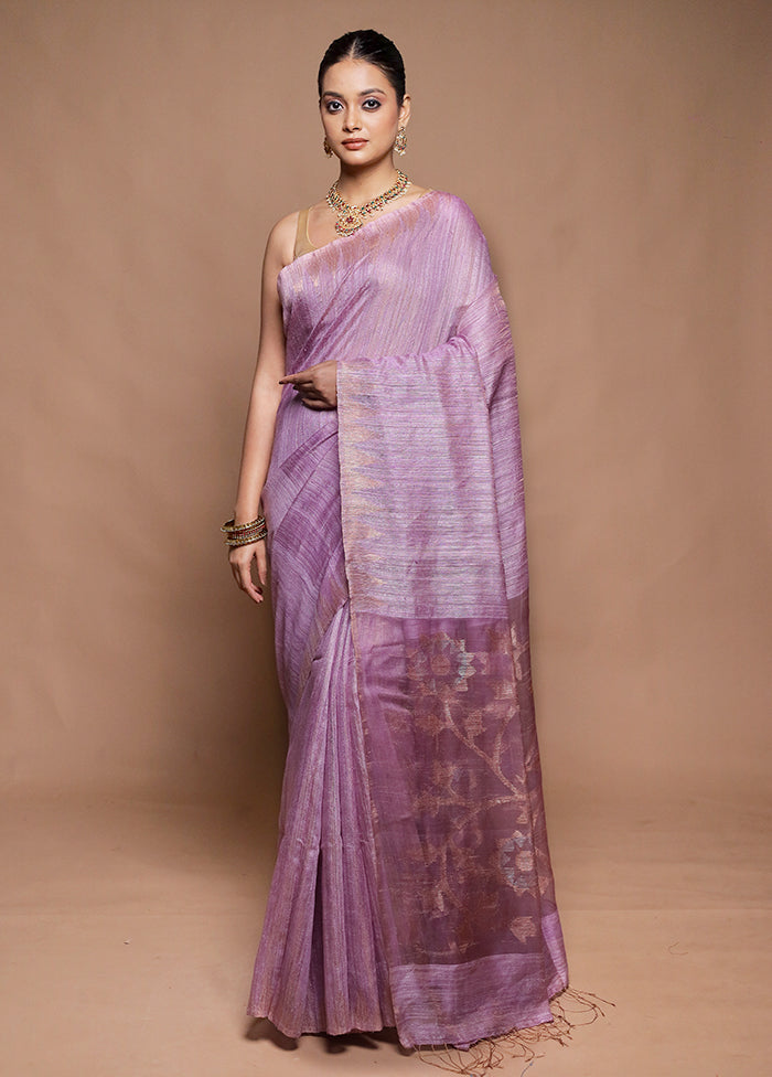 Purple Handloom Matka Pure Silk Saree With Blouse Piece