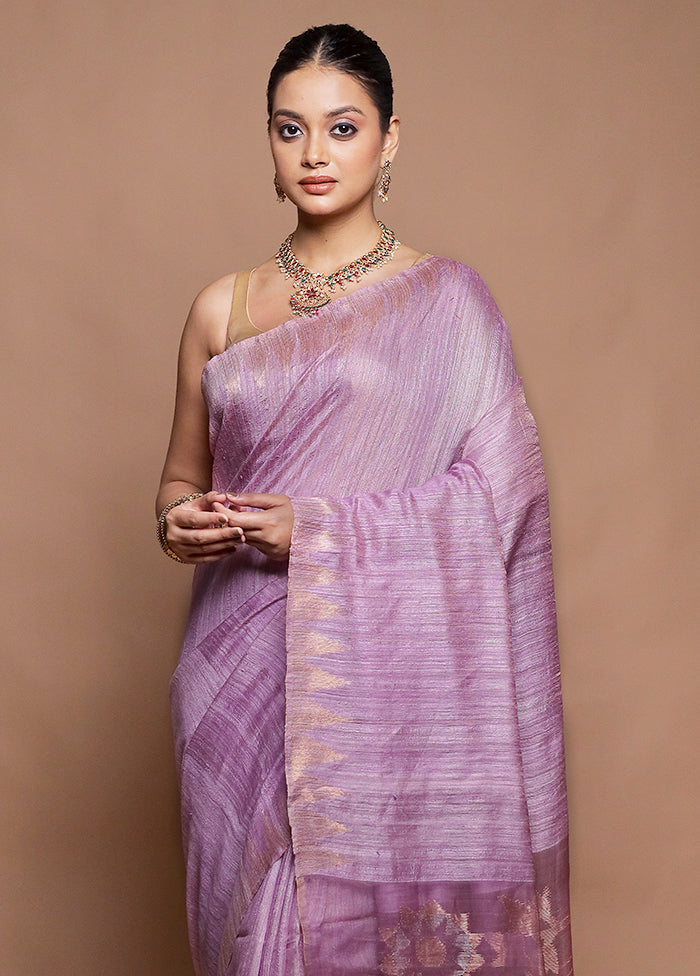Purple Handloom Matka Pure Silk Saree With Blouse Piece