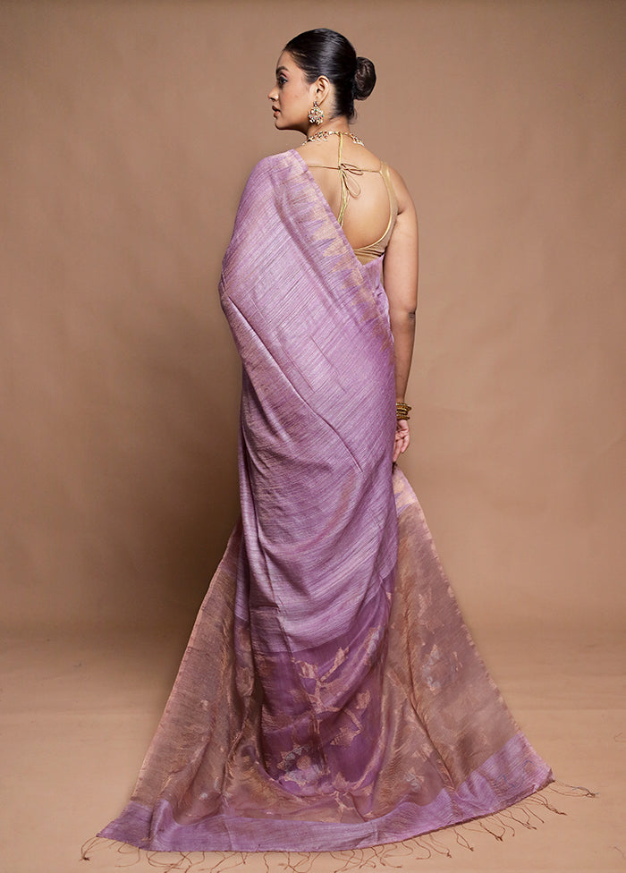 Purple Handloom Matka Pure Silk Saree With Blouse Piece