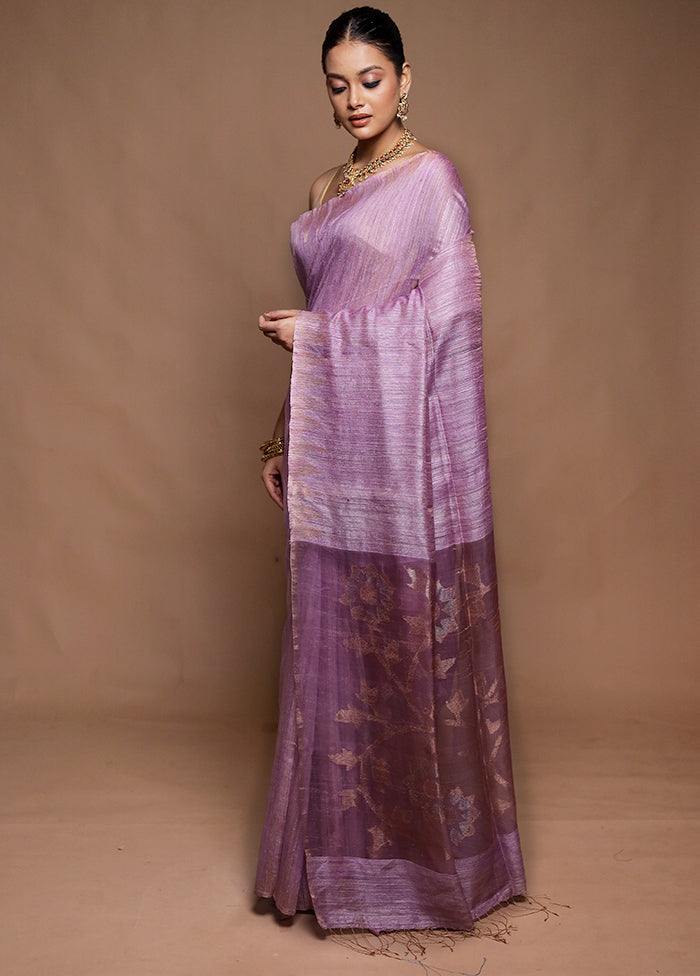 Purple Handloom Matka Pure Silk Saree With Blouse Piece