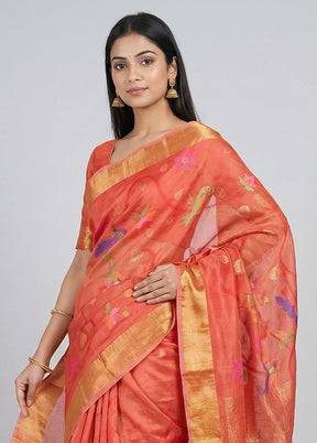 Red Handloom Matka Pure Silk Saree With Blouse Piece