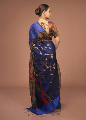 Blue Handloom Matka Pure Silk Saree With Blouse Piece
