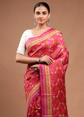 Pink Printed Silk Saree Without Blouse Piece
